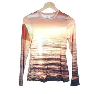& Other Stories Womens Top 4 Long Sleeve Sunset Ocean Print Stretch Coastal Chic